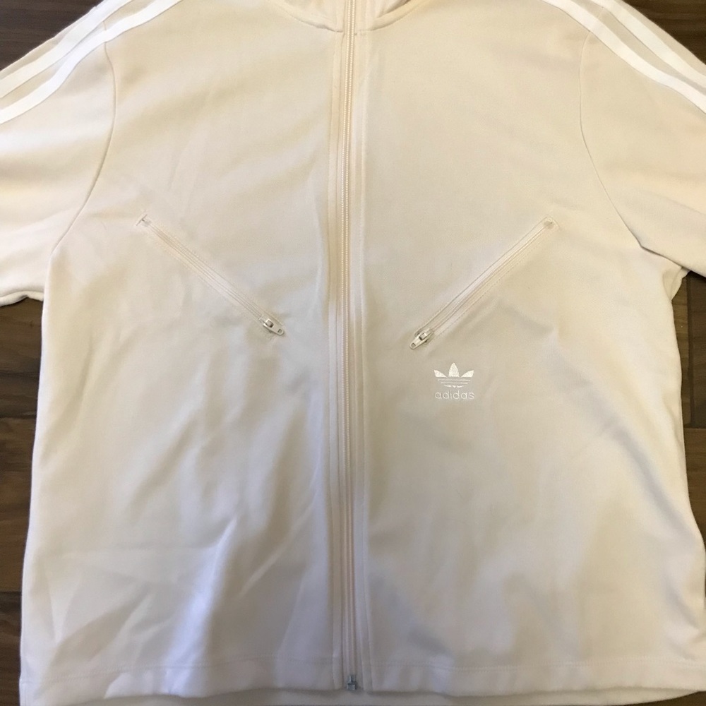 adidas Cream Zip-Front Track Jacket with White Stripes - Picture 7 of 8